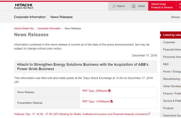 ABB,剥离电网业务,日立